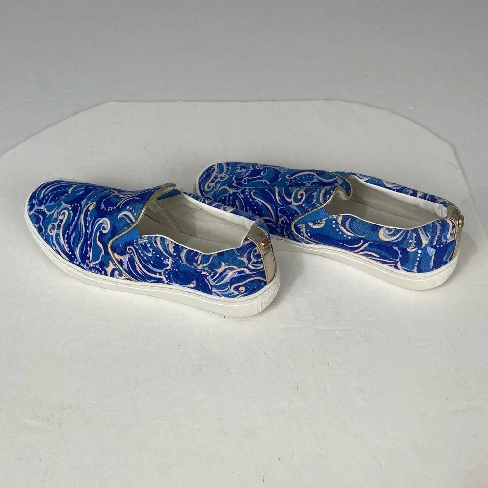 Lilly Pulitzer Women Size 6 Julie Blue‎ Paisley Print Slip On Canvas Shoes